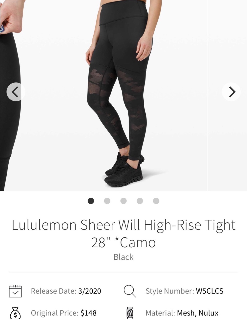 Lululemon Sheer Will High-Rise Tight 28" - Black Camo size 6